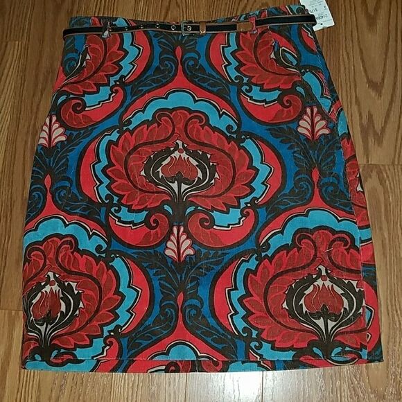 Etcetera vintage printed corduroy skirt with belt Sz 4 NWT - Picture 1 of 6